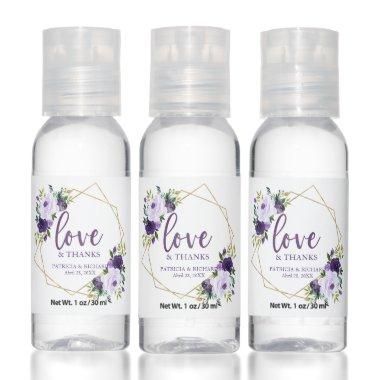 Elegant Purple Floral Love And Thanks Wedding Hand Sanitizer