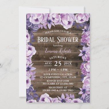 Elegant Purple Floral Rustic Barn Bridal Shower Invitations