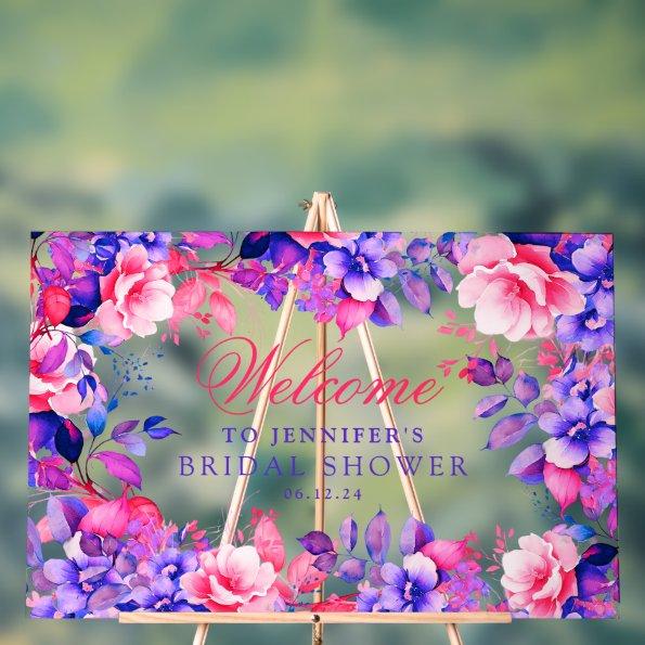 Elegant Purple Glam Floral  Welcome Acrylic Sign