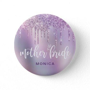 Elegant purple glitter mother of the bride button