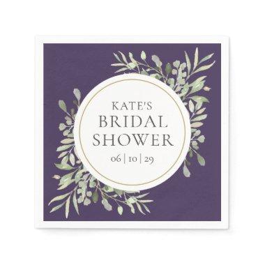 Elegant Purple Gold Greenery  Napkins