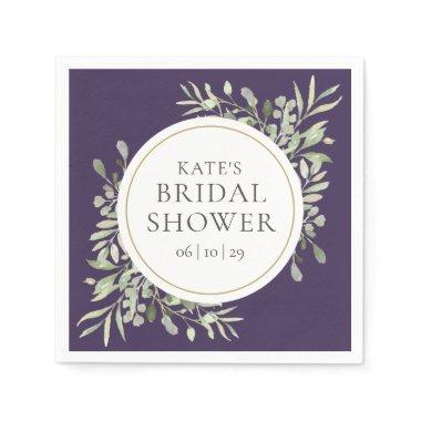 Elegant Purple Gold Greenery Bridal Shower Napkins