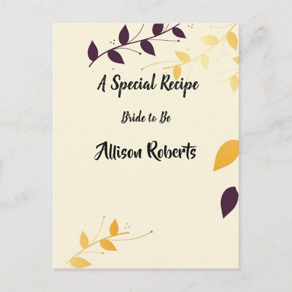 Elegant Purple Golden Leaves Bridal Shower PostInvitations