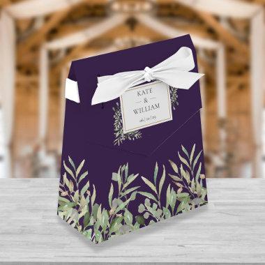 Elegant Purple Greenery Foliage Wedding Favor Boxes