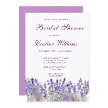 Elegant Purple Lavander Flowers Bridal Shower Invitations