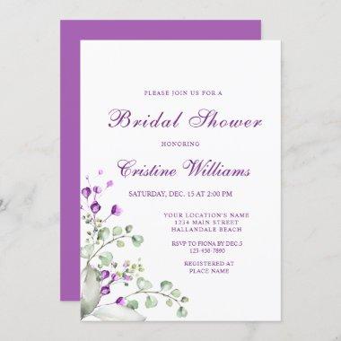 Elegant Purple Lavander Flowers Bridal Shower Invitations