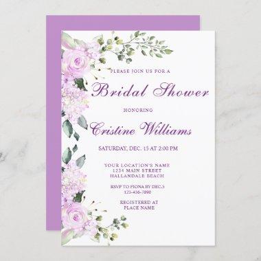 Elegant Purple Lavander Flowers Bridal Shower Invitations