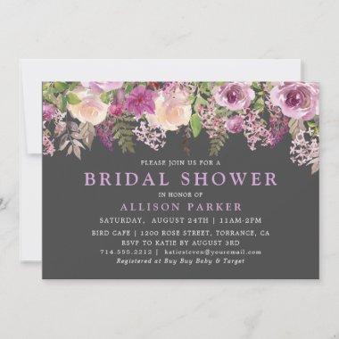 Elegant Purple Lavender Floral Bridal Shower Invitations