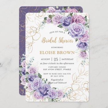Elegant Purple Lilac Lavender Roses Bridal Shower Invitations