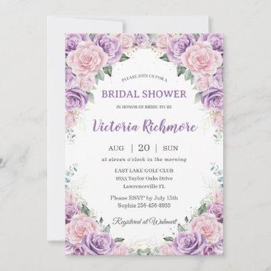 Elegant Purple Lilac Pink Floral Bridal Shower Invitations