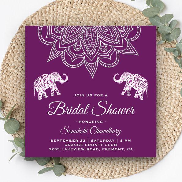 Elegant Purple Mandala Indian Bridal Shower Invitations