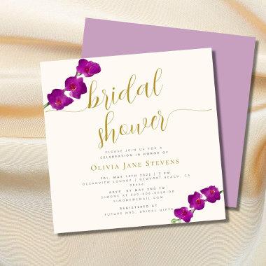 Elegant Purple Orchid Calligraphy Bridal Shower Invitations
