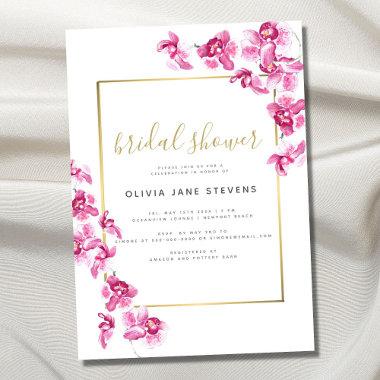Elegant Purple Orchids Gold Frame Bridal Shower Invitations