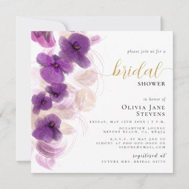 Elegant Purple Orchids Wreath Floral Bridal Shower Invitations