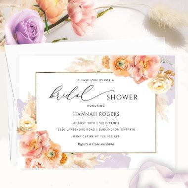 Elegant Purple, Peach and Blush Bridal Shower Invitations