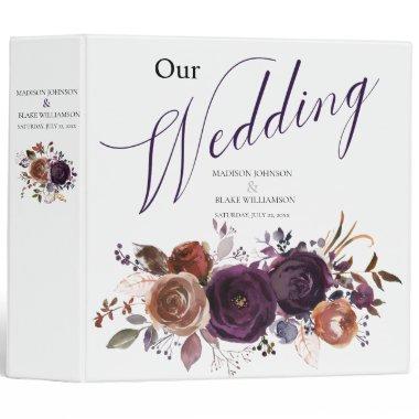 Elegant Purple Plum Gold Floral Wedding Planner 3 Ring Binder