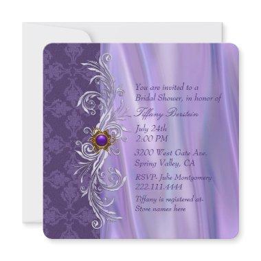 Elegant Purple Satin and Damask Bridal Shower Invitations