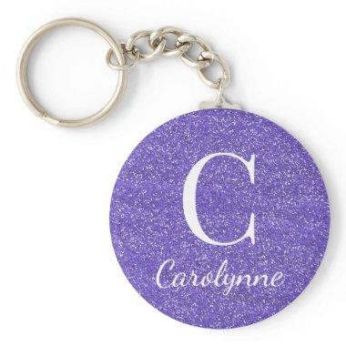 Elegant Purple Sparkle Glitter Monogram Keychain
