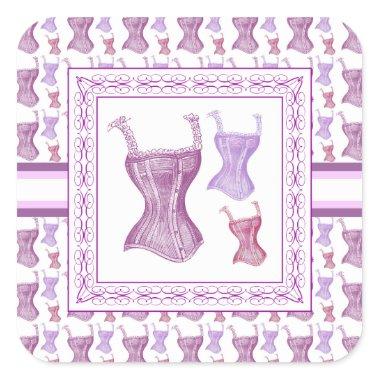 Elegant Purple Victorian Corsets with Lace Straps Square Sticker