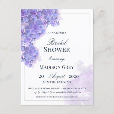 Elegant Purple Watercolor Succulents Bridal Shower Invitation PostInvitations