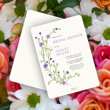 Elegant Purple Watercolor Wildflower Bridal Shower Invitations