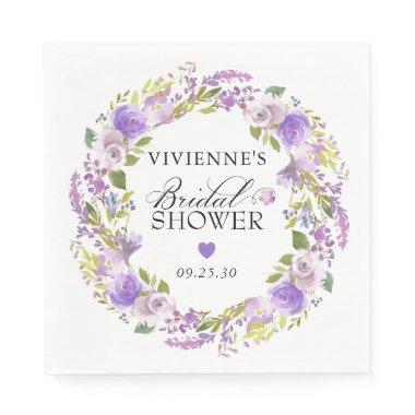 Elegant Purple White Floral Bridal Shower Napkins