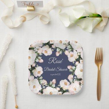 Elegant Purple White Roses Bridal Shower Paper Plates