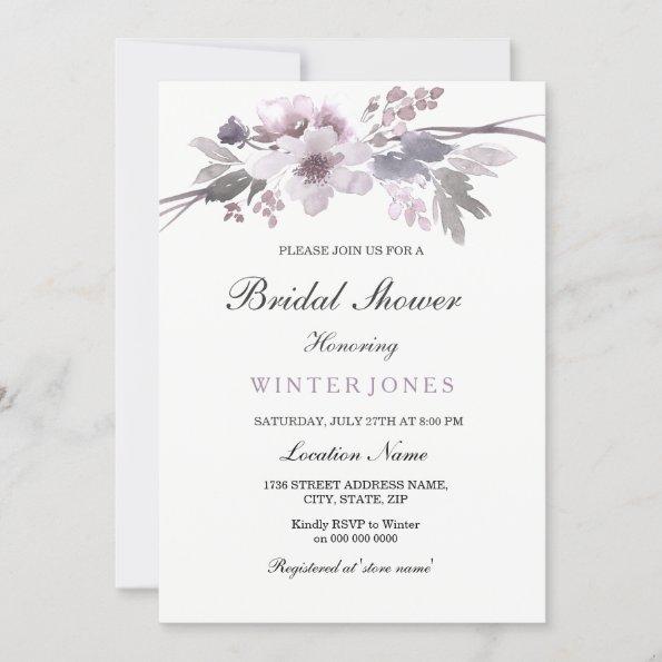 Elegant Purple Winter Floral Bridal Shower Invite