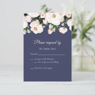 Elegant Purple with White Roses Wedding RSVP Card