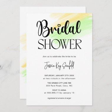 Elegant Rainbow Brush Strokes Bridal Shower Invitations
