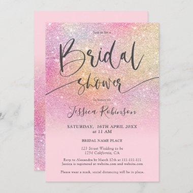 Elegant rainbow glitter script bridal shower Invitations