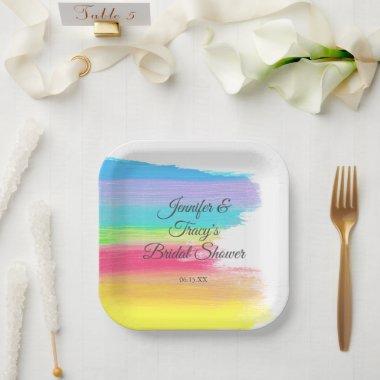 Elegant Rainbow Personalized Lesbian Bridal Shower Paper Plates