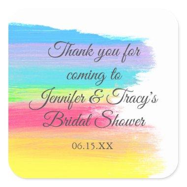 Elegant Rainbow Personalized Lesbian Bridal Shower Square Sticker