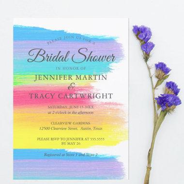 Elegant Rainbow Two Brides Lesbian Bridal Shower Invitations