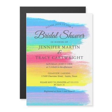 Elegant Rainbow Two Brides Lesbian Bridal Shower Magnetic Invitations