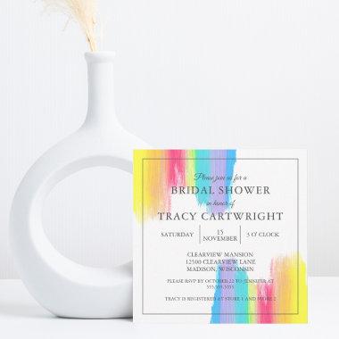Elegant Rainbow Watercolor Modern Bridal Shower Invitations