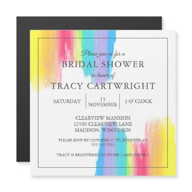 Elegant Rainbow Watercolor Modern Bridal Shower Magnetic Invitations