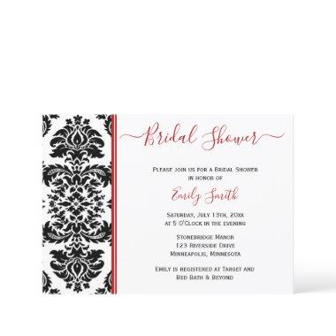 Elegant Red and Black Damask Bridal Shower Invitations