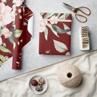 Elegant Red Eucalyptus Greenery Wedding Wrapping Paper