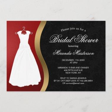 Elegant Red Gold Black Bridal Shower Invitations