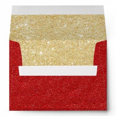 Elegant Red & Gold Glitter Wedding Envelope