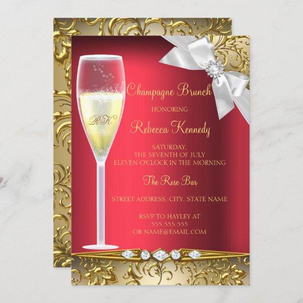 Elegant Red Gold White Champagne Brunch Invitations