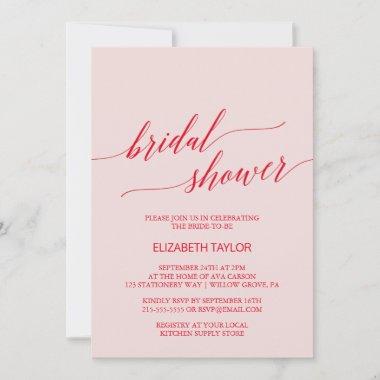 Elegant Red Pink Calligraphy Bridal Shower Invitat Invitations