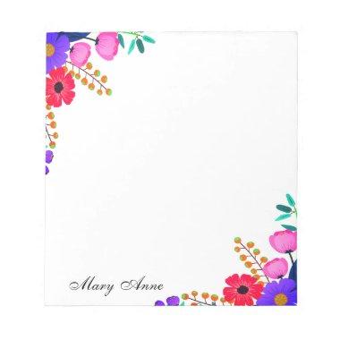 Elegant Red Pink & Purple Flowers Personalized Notepad