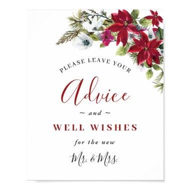 Elegant Red Poinsettia Advice & Wishes Wedding Poster