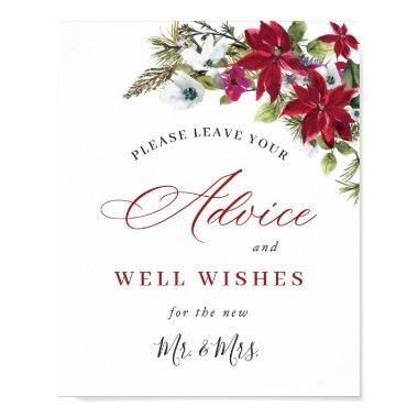 Elegant Red Poinsettia Advice & Wishes Wedding Poster