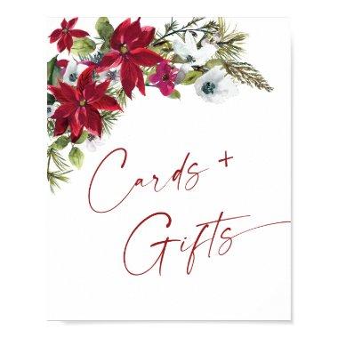 Elegant Red Poinsettia  and Gifts Wedding Poster