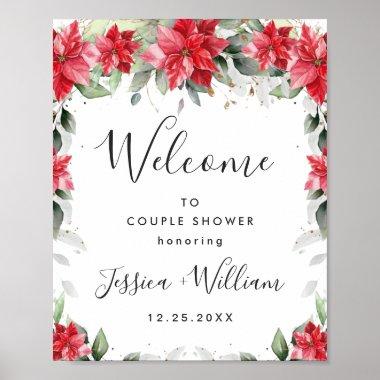 Elegant Red Poinsettia COUPLE SHOWER Welcome Poster