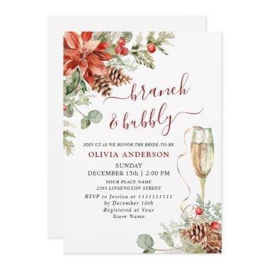 Elegant Red Poinsettia Watercolor Brunch & Bubbly