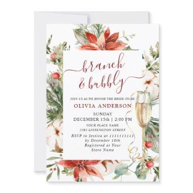 Elegant Red Poinsettia Watercolor Brunch & Bubbly